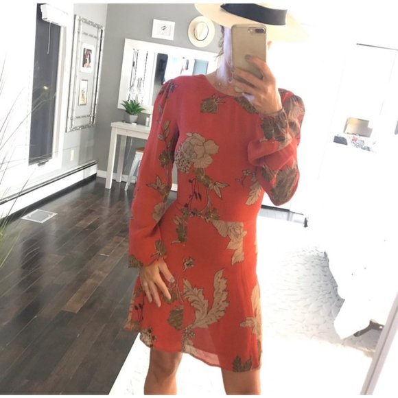 Reformation Deep Red Floral Long Sleeve Dress 0 - Picture 5 of 11